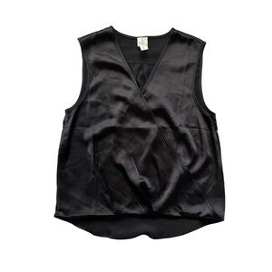 Joie Sleeveless Satin V-Neck Top Black Size S‎